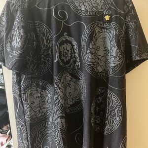 Versace Black and Gray Short Sleeve Tee with Paisley Design